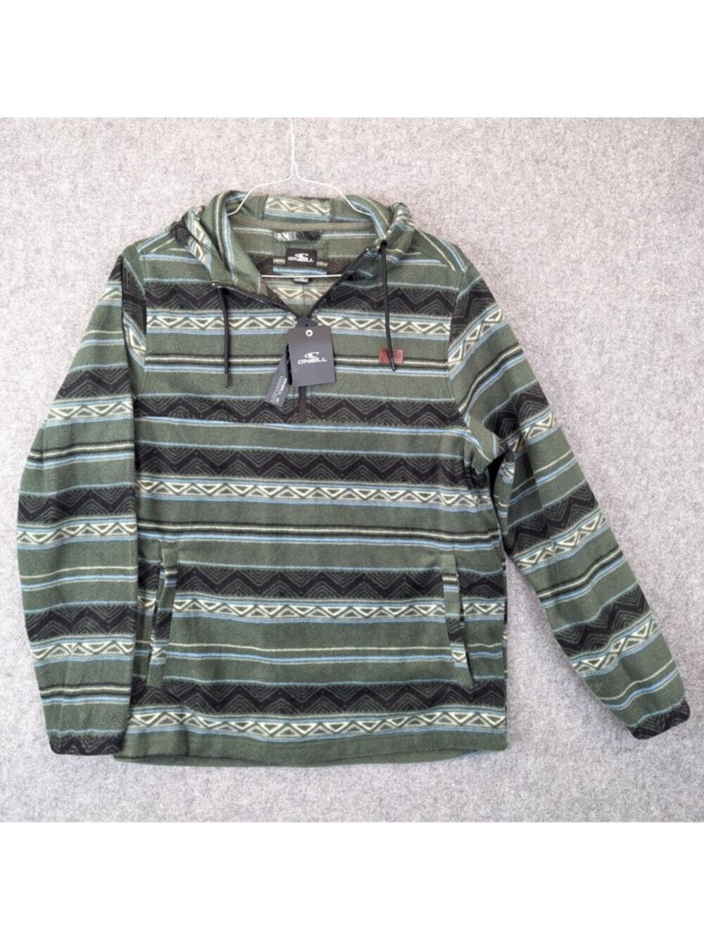 O’Neill Vantage Superfleece 1/4 Zip Hoodie Green Stripe Fleece Mens Small NWT
